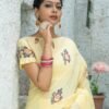 Pure linen saree with Beautiful colourful woven Pallu Saree 04