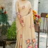 Pure linen saree with Beautiful colourful woven Pallu Saree 05