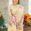 Pure linen saree with Beautiful colourful woven Pallu Saree 05