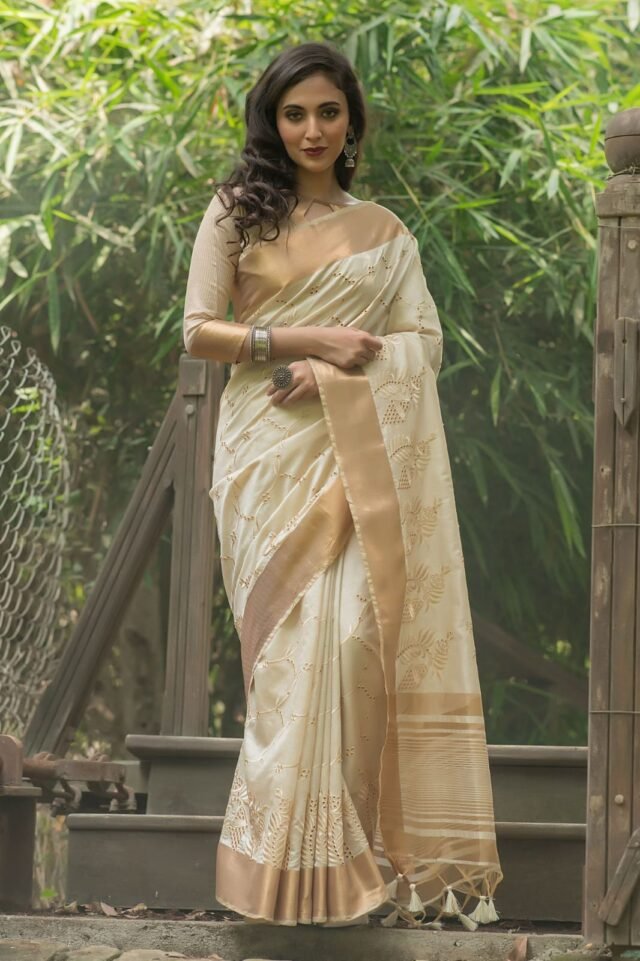 Silk Saree Embroidered Work with Zari Border 01