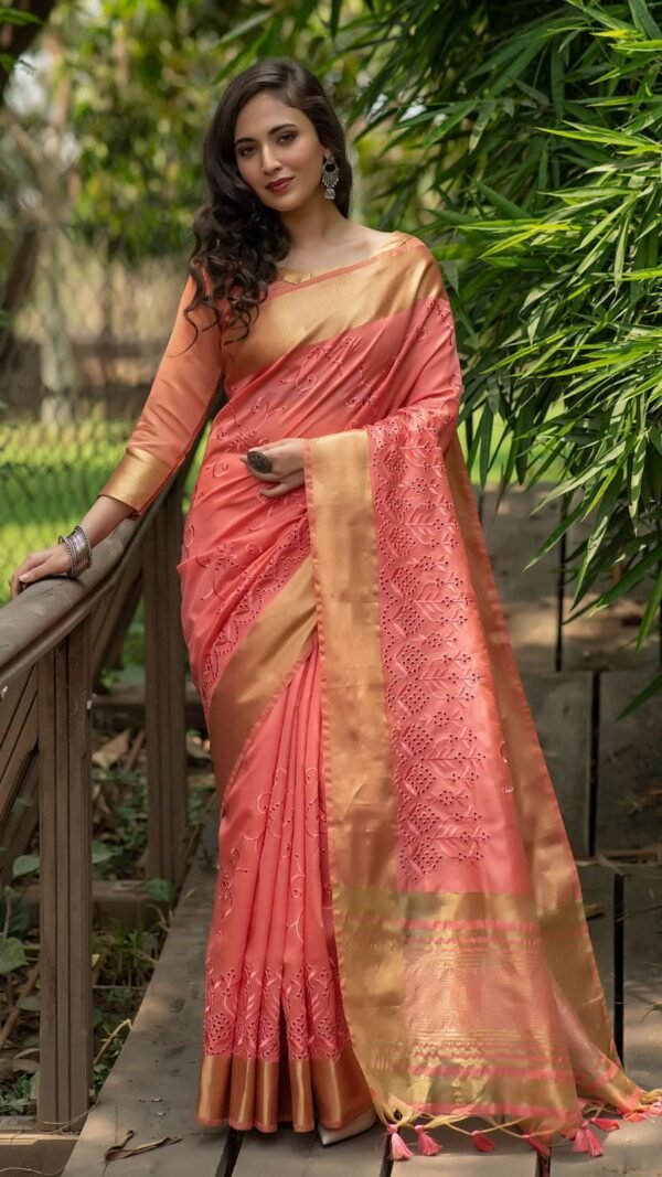Silk Saree Embroidered Work with Zari Border 02