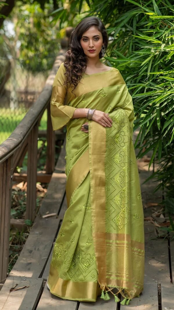 Silk Saree Embroidered Work with Zari Border 03