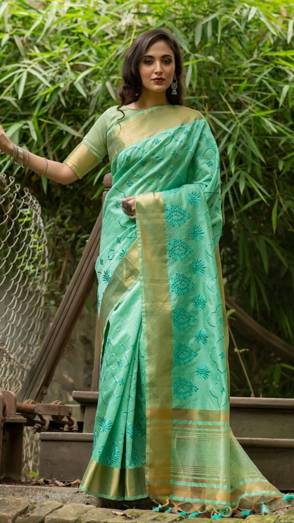 Silk Saree Embroidered Work with Zari Border 04