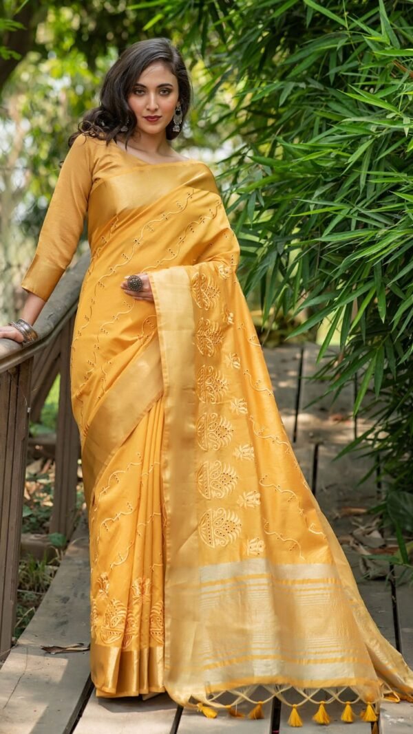 Silk Saree Embroidered Work with Zari Border 06
