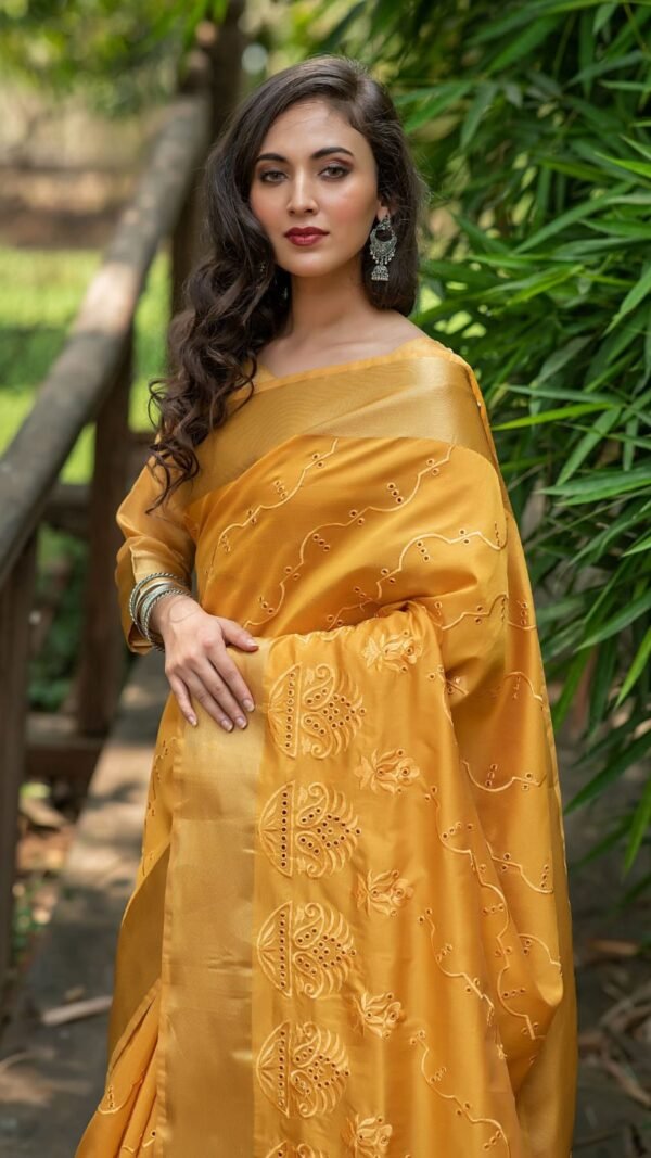 Silk Saree Embroidered Work with Zari Border 06