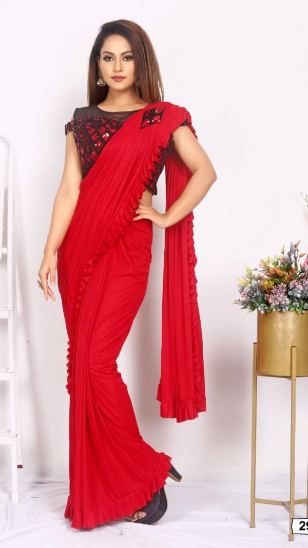 Imported Silk Lycra with Blouse Full Stitched Reddy To Wear Saree 08