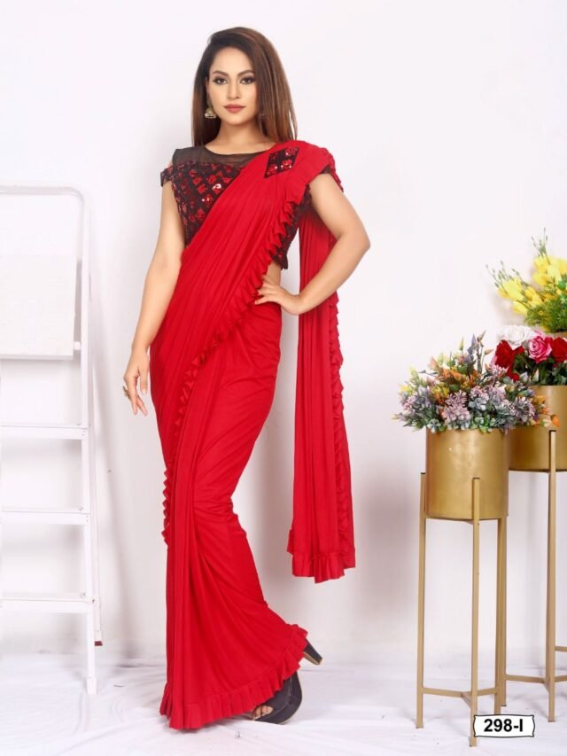 Imported Silk Lycra with Blouse Full Stitched Reddy To Wear Saree 08