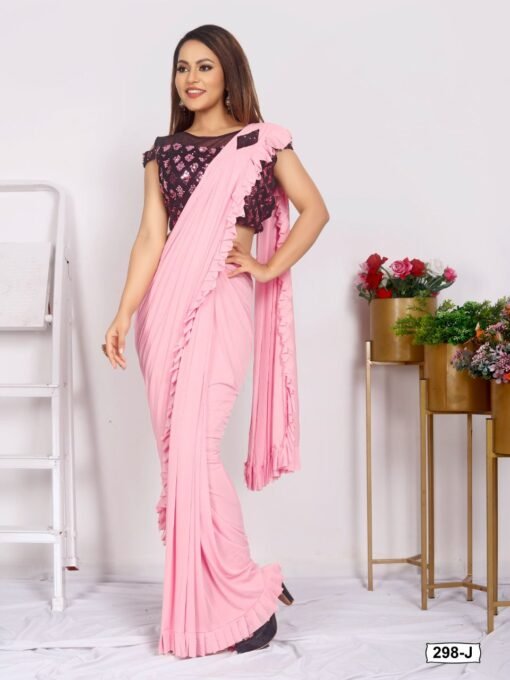 Imported Silk Lycra with Blouse Full Stitched Reddy To Wear Saree 09
