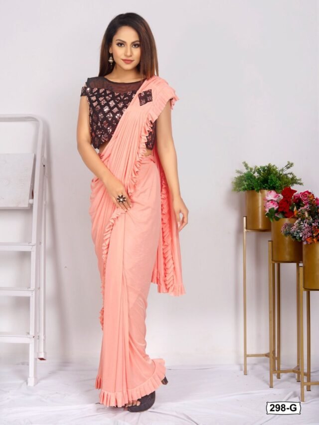 Imported Silk Lycra with Blouse Full Stitched Reddy To Wear Saree 06