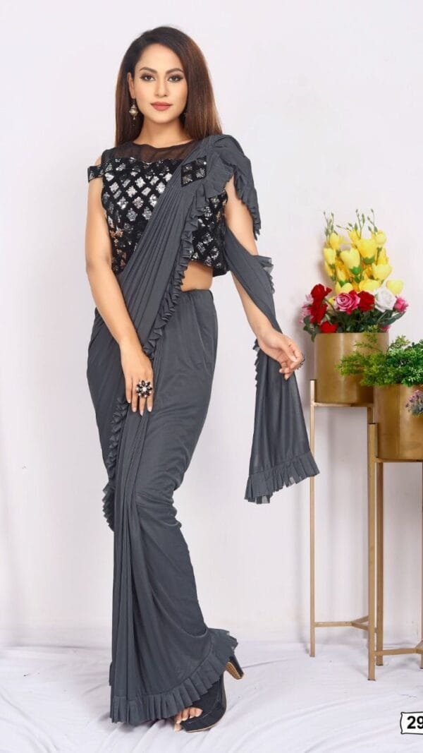 Imported Silk Lycra with Blouse Full Stitched Reddy To Wear Saree 07