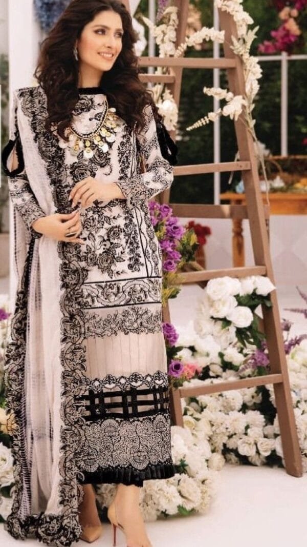 Lawn Cotton Heavy Embroidered With 3d Flower Pakistani Suits 01
