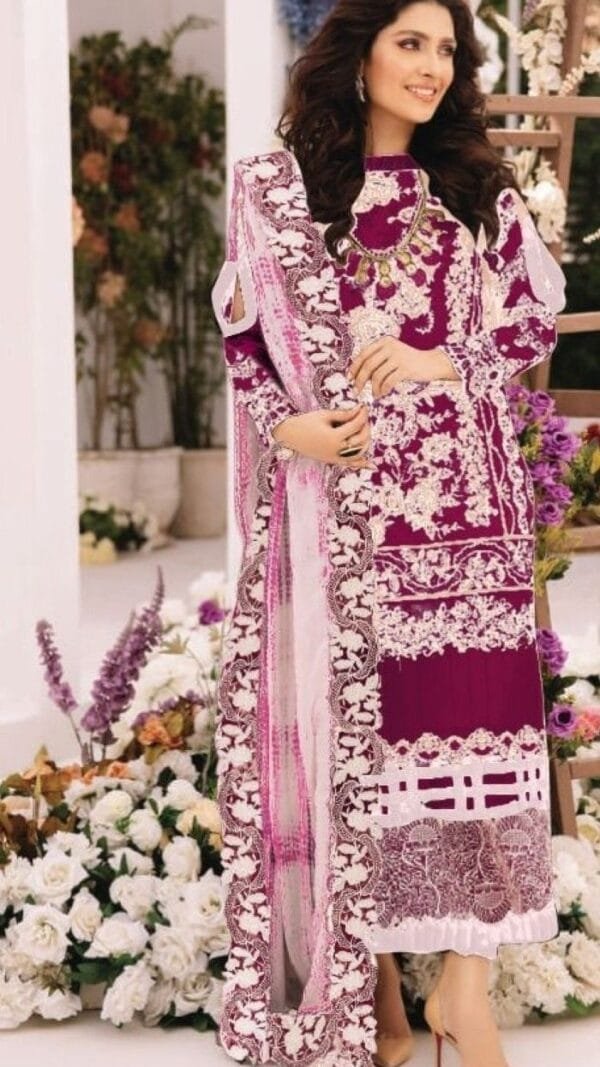 Lawn Cotton Heavy Embroidered With 3d Flower Pakistani Suits 02