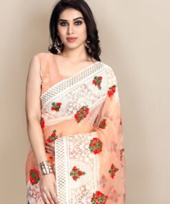 Organza saree with Digital Printed and Embroidery Lace Border Work 03