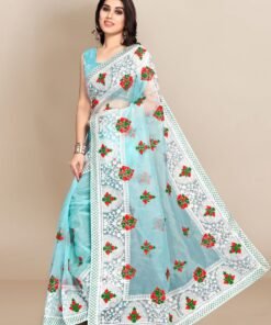 Organza saree with Digital Printed and Embroidery Lace Border Work 06