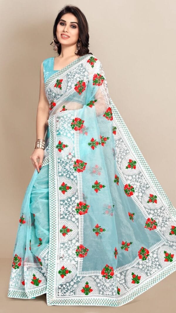 Organza saree with Digital Printed and Embroidery Lace Border Work 06