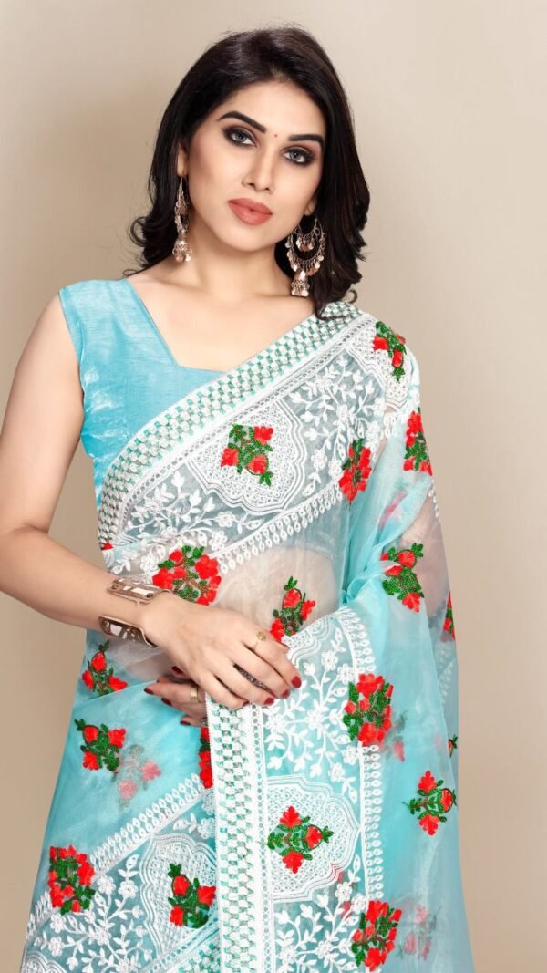 Organza saree with Digital Printed and Embroidery Lace Border Work 06