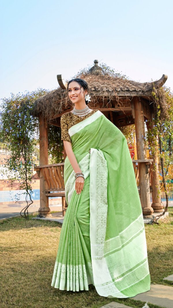 Soft Linen Saree with Weaving Lucknowi Saree 02