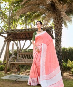 Soft Linen Saree with Weaving Lucknowi Saree 06