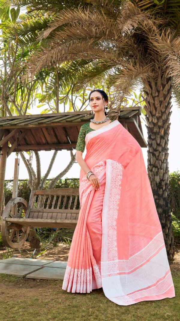 Soft Linen Saree with Weaving Lucknowi Saree 06