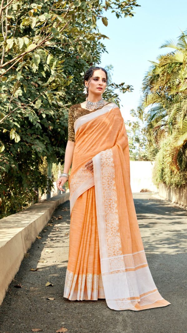 Soft Linen Saree with Weaving Lucknowi Saree 04