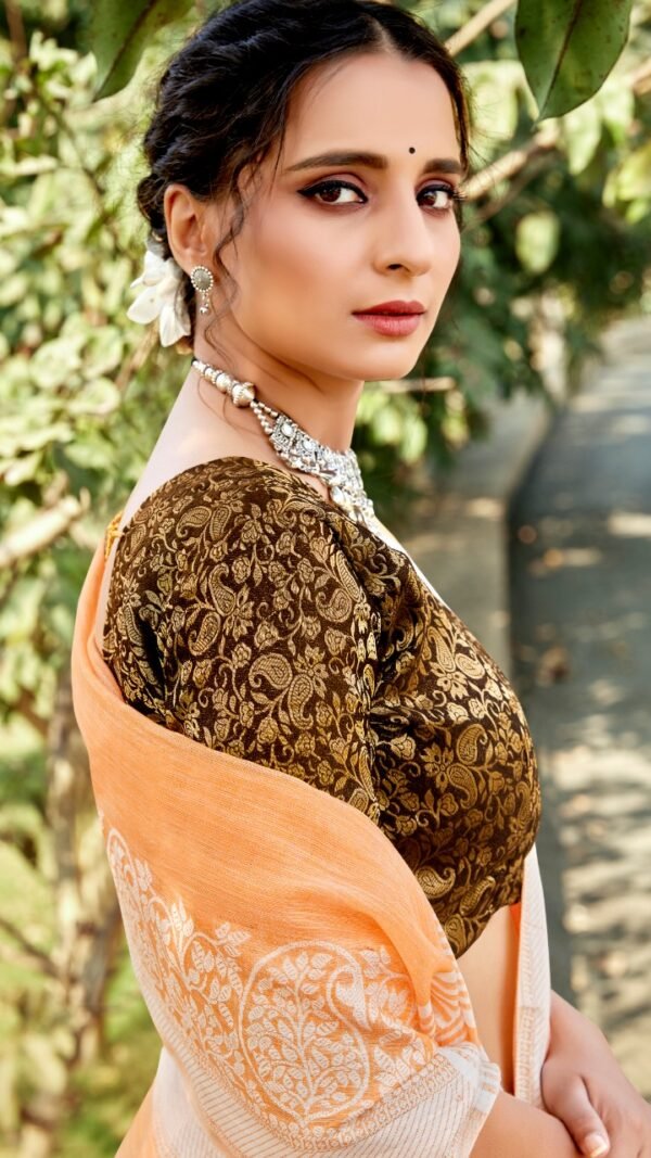 Soft Linen Saree with Weaving Lucknowi Saree 04