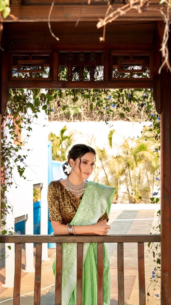 Soft Linen Saree with Weaving Lucknowi Saree 02