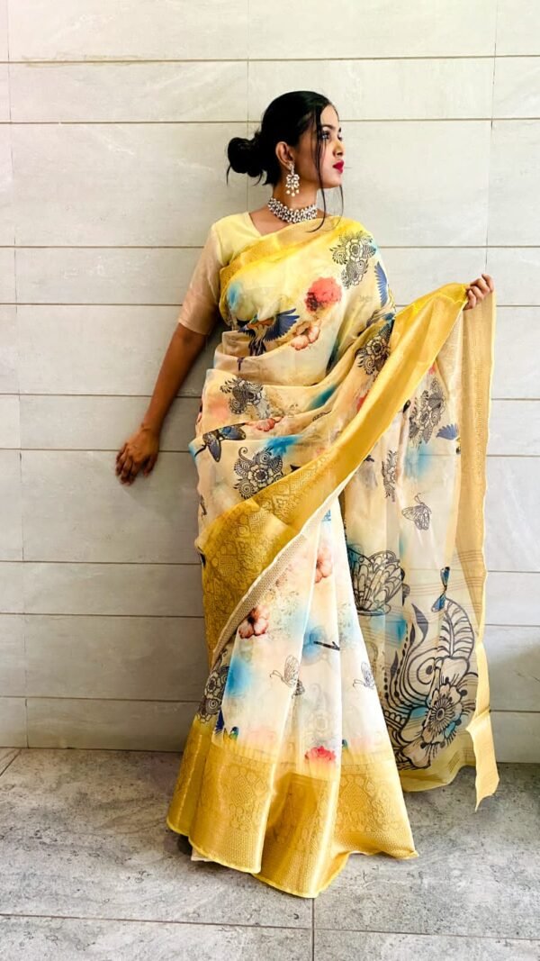Exclusive Organza Digital Print Jequard Saree 01
