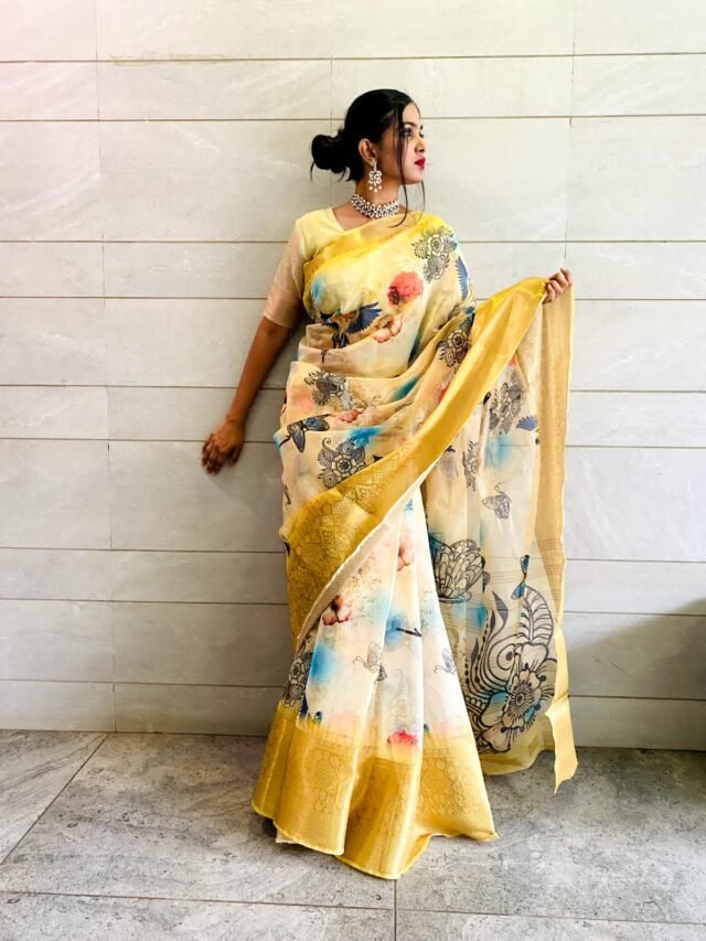 Exclusive Organza Digital Print Jequard Saree 01