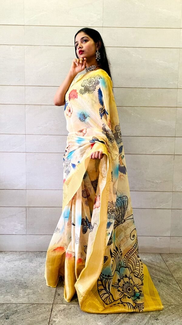 Exclusive Organza Digital Print Jequard Saree 01