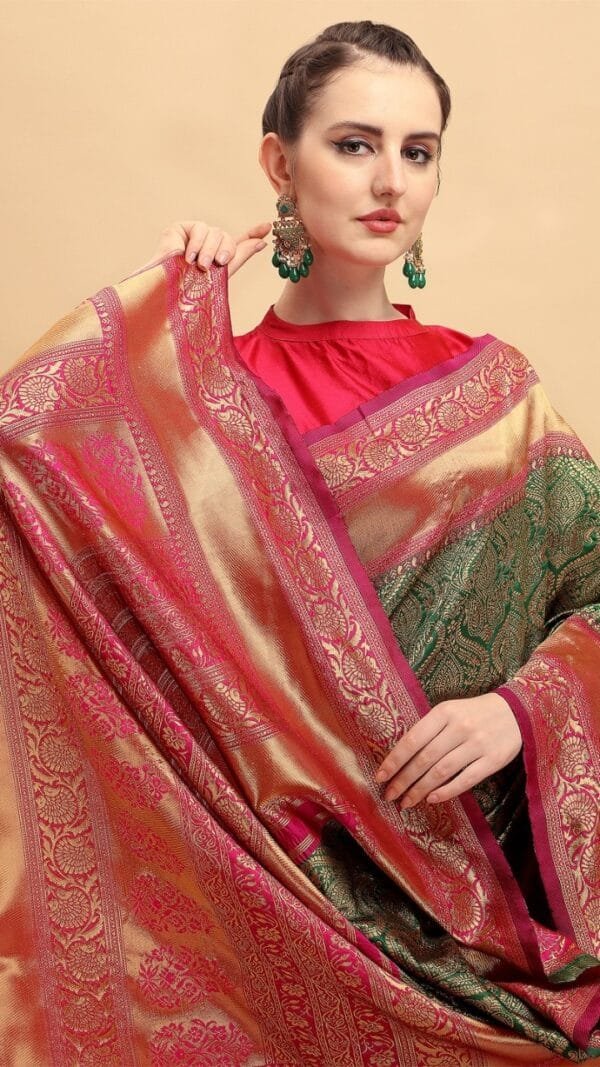 Pure Soft Litchi Banarasi Silk Saree with Work Blouse 01