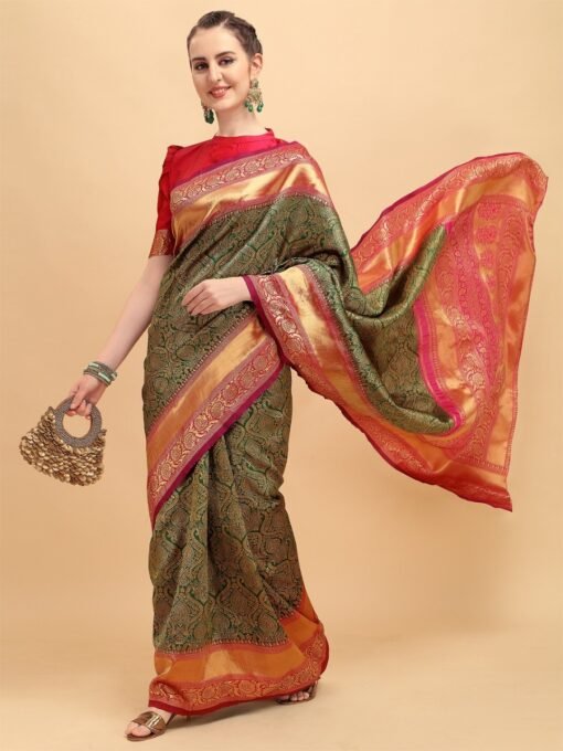 Pure Soft Litchi Banarasi Silk Saree with Work Blouse 01
