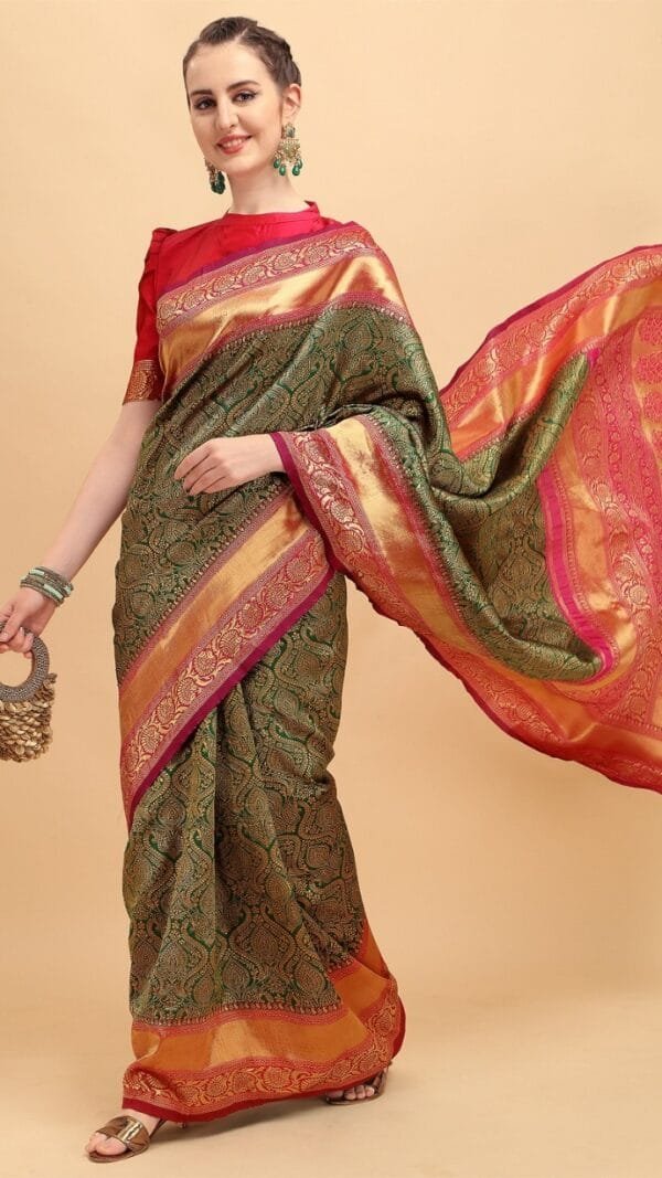 Pure Soft Litchi Banarasi Silk Saree with Work Blouse 01