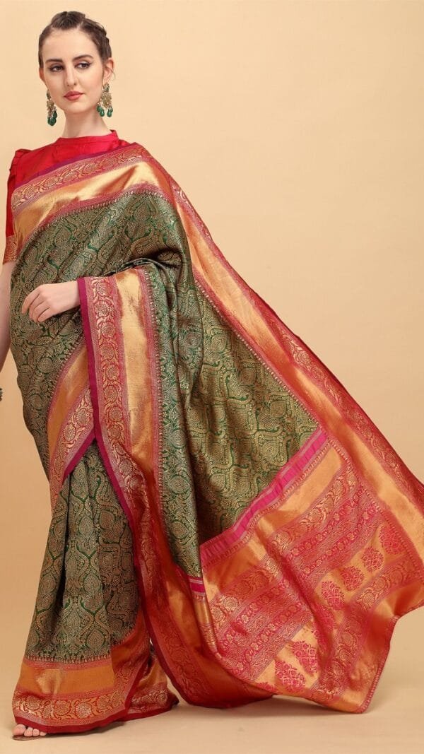 Pure Soft Litchi Banarasi Silk Saree with Work Blouse 01