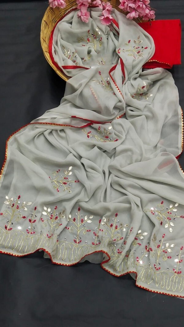 Siffon Silk With Original Mirror and Gota Work Saree 01