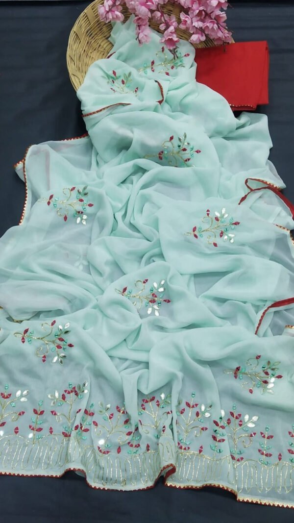 Siffon Silk With Original Mirror and Gota Work Saree 02