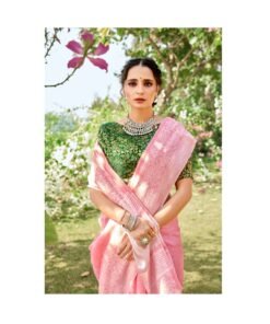 Soft Linen Saree with Weaving Lucknowi Saree 01