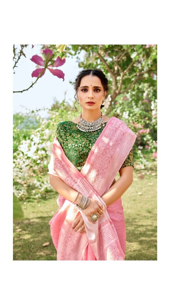 Soft Linen Saree with Weaving Lucknowi Saree 01