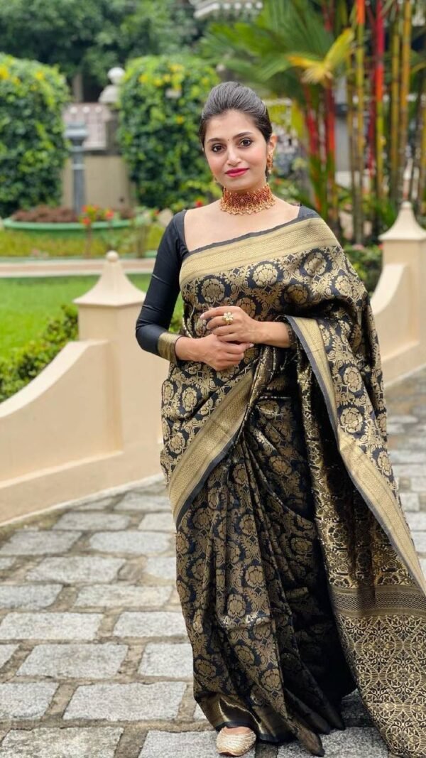 Pure Soft Litchi Banarasi Silk Saree with Work Blouse 03