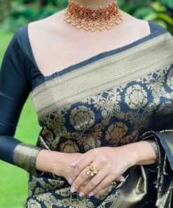 Pure Soft Litchi Banarasi Silk Saree with Work Blouse 03
