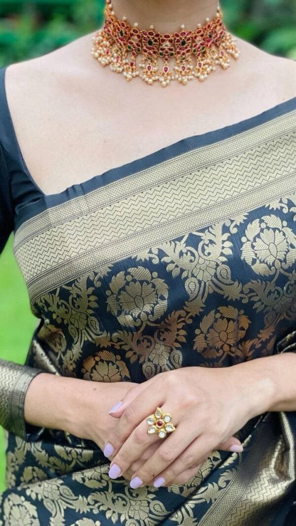 Pure Soft Litchi Banarasi Silk Saree with Work Blouse 03