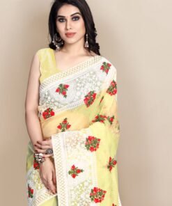 Organza saree with Digital Printed and Embroidery Lace Border Work 01