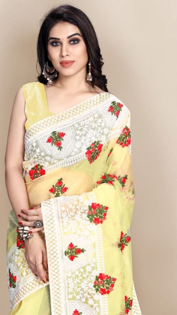 Organza saree with Digital Printed and Embroidery Lace Border Work 01