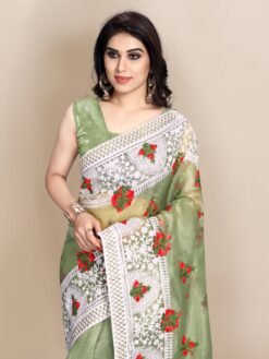 Organza saree with Digital Printed and Embroidery Lace Border Work 02