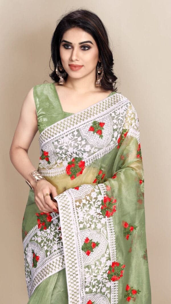Organza saree with Digital Printed and Embroidery Lace Border Work 02