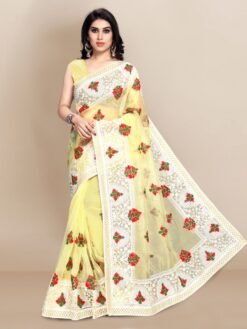 Organza saree with Digital Printed and Embroidery Lace Border Work 01