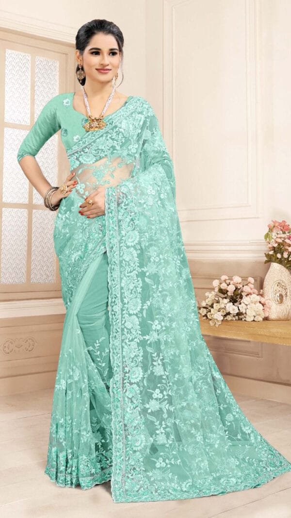 Heavy Net Embroidery Designer Saree Online 01