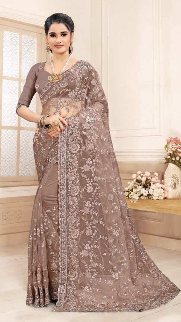 Heavy Net Embroidery Designer Saree Online 02