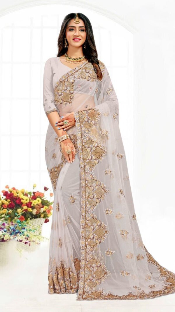 Heavy Net Embroidery Designer Saree Online 02
