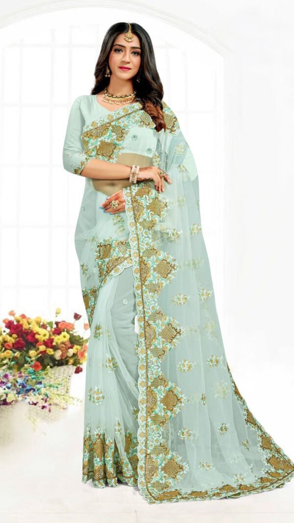 Heavy Net Embroidery Designer Saree Online 03