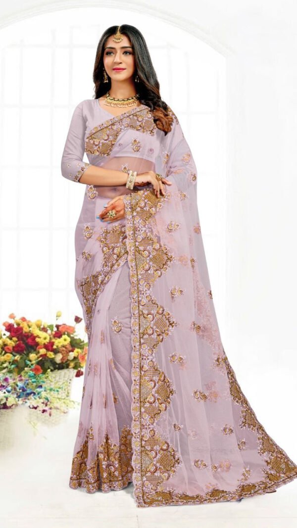 Heavy Net Embroidery Designer Saree Online 04